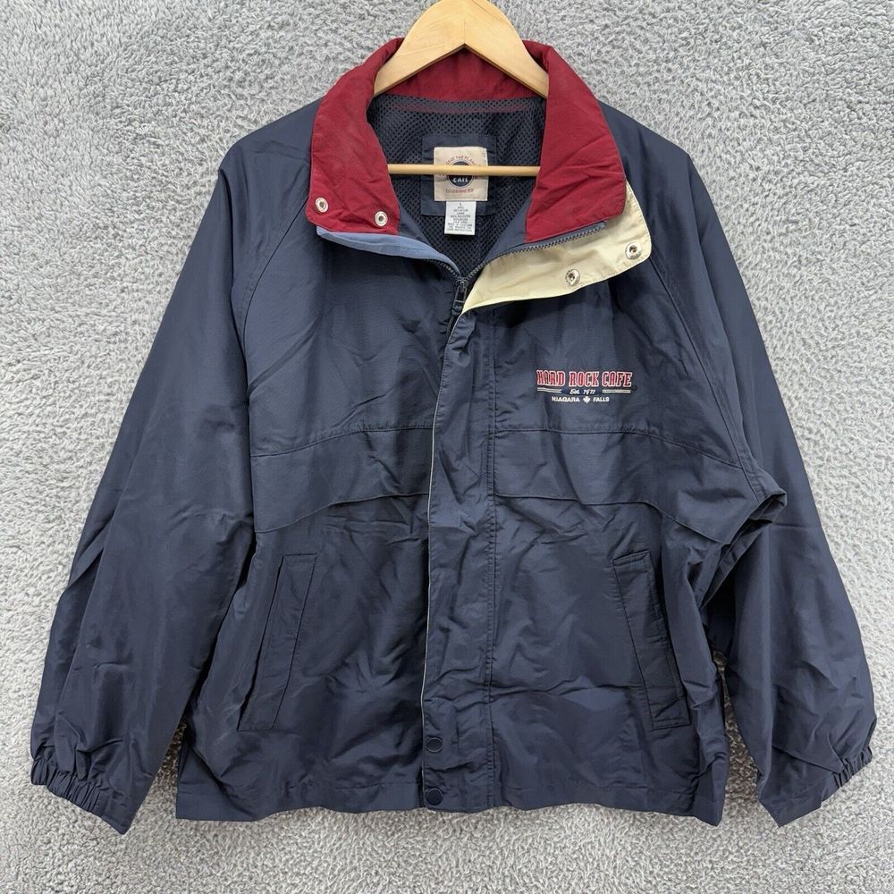 Hard Rock Cafe Niagara Falls Large Navy Jacket‎ Full Zip Vented Waterproof VTG